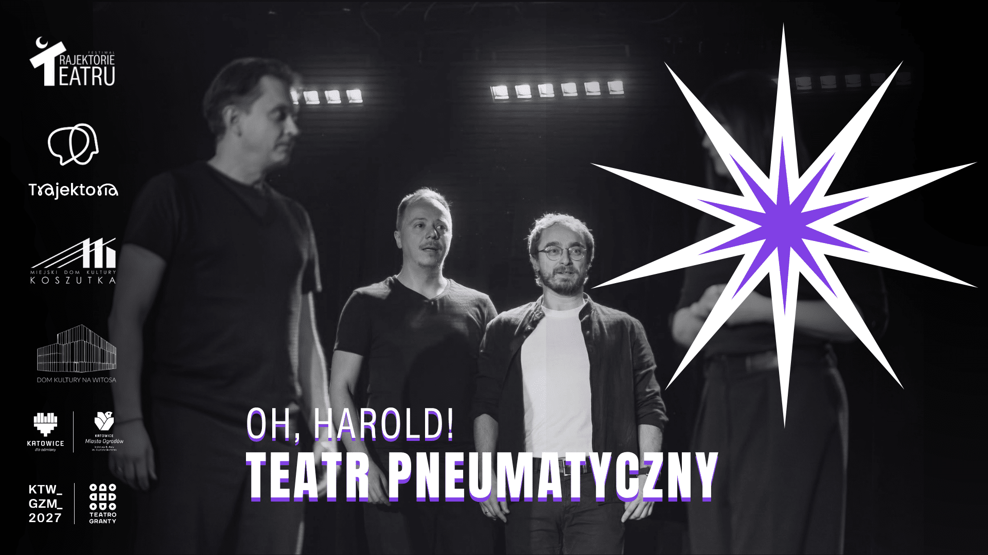 plakat informacyjny o tym, że teatr pneumatyczny zagra na festiwalu trajektorie teatru 2026